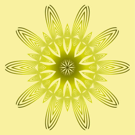Mandala Style Vector Shapes. Decorative Cicle Ornament. Floral Design. Yellow green olive colorのイラスト素材
