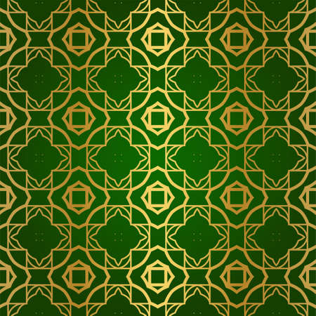 Luxury Seamless Geometrical Linear Texture. Original Geometrical Puzzle. Backdrop. Vector illustration. Green gold color. Design For Prints, Textile, Decor, Fabricのイラスト素材