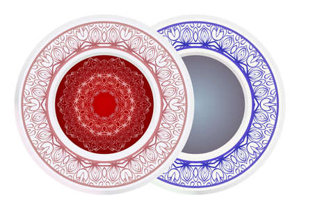 Set of two decorative round border and mandala ornament. Vector illustration.のイラスト素材