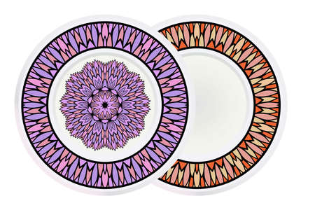 Set of two round decoration frame and mandala ornament. vector illustration.のイラスト素材