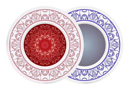 Set of two decorative round border and mandala ornament. Vector illustration.のイラスト素材