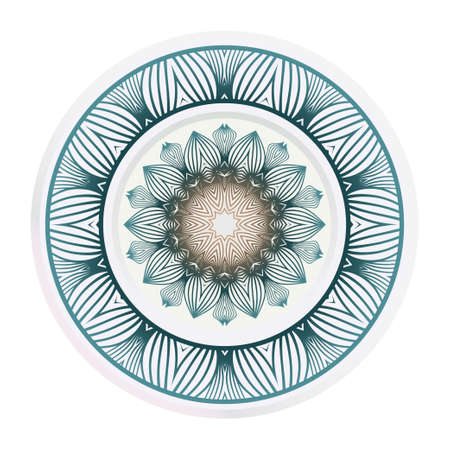matching decorative plates. Decorative mandala ornament. Vector illustration. for interior design, circle medalion, colorful kitchen.のイラスト素材