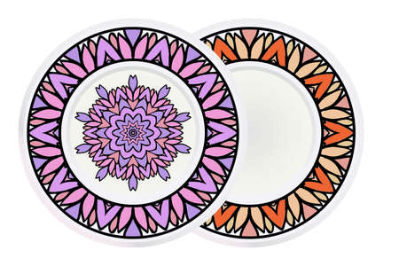 Set of two round decoration frame and mandala ornament. vector illustration.のイラスト素材