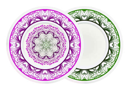 matching decorative plates. Decorative mandala ornament. Vector illustration. for interior design, circle medalion, colorful kitchen.のイラスト素材