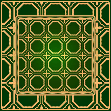Luxury Fashion Design Print With Geometric Pattern. Vector Illustration. For Modern Interior Design, Fashion Textile Print, Wallpaper. Green gold color.のイラスト素材