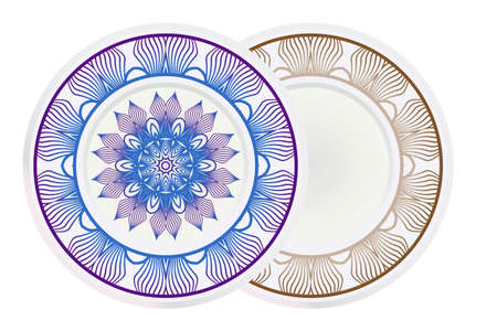 Vector set of two round frame and floral mandala ornament. For kitchen decoration, fashion print.のイラスト素材