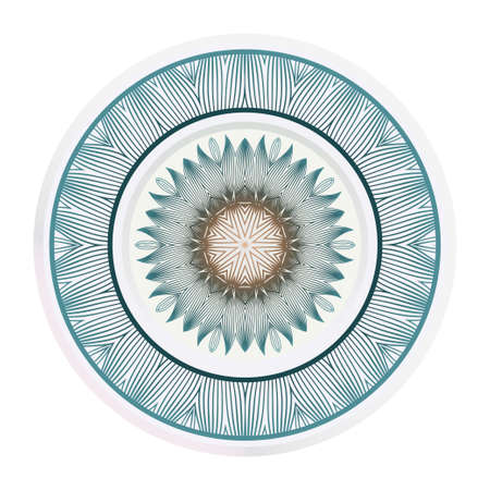 decorative plates for interior design. Empty dish, porcelain plate mock up design. Vector illustration. Decorative plates with Mandala ornament patterns. Home decor background. circle medalion, colorful kitchenのイラスト素材