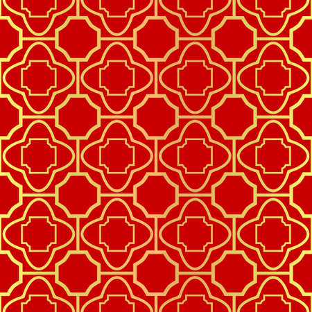 Luxury Stylish Geometry Seamless Pattern Art Deco Background. Texture For Wallpaper, Invitation. Vector Illustration. red gold color.のイラスト素材