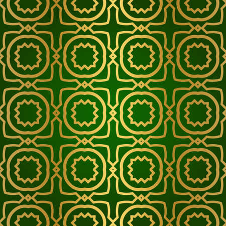 Luxury Seamless Geometrical Linear Texture. Original Geometrical Puzzle. Backdrop. Vector illustration. Green gold color. Design For Prints, Textile, Decor, Fabricのイラスト素材