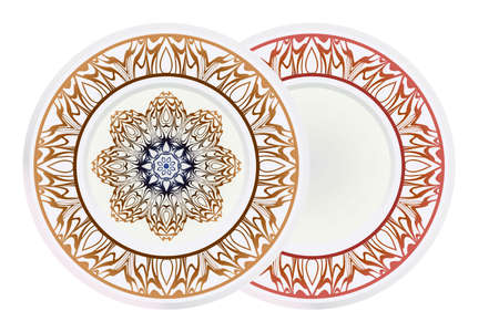 Set of round floral frame and mandala ornament. Vector illustrationのイラスト素材