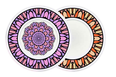 Set of two round decoration frame and mandala ornament. vector illustration.のイラスト素材