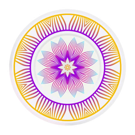 Decorative round frame and floral mandala ornament. Vector illustration. For kitchen decoration.のイラスト素材
