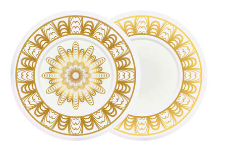 Decorative round plate with mandala from floral elements. Vector illustration. Home decor, interior design. matching decorative plates for interior design.のイラスト素材