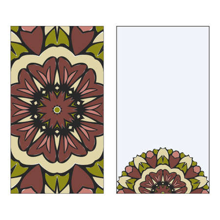 Vintage Card With Patterns Of The Mandala. Floral Ornaments. Islam, Arabic, Indian, Ottoman Motifs. Template For Flyer Or Invitation Card Design. Vector Illustration.のイラスト素材