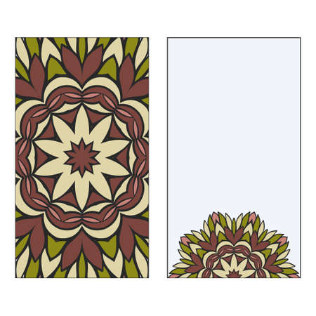 Card Template With Floral Mandala Pattern. Business Card For Fitness Center, Sport Emblem, Meditation Class. Vector Illustrationのイラスト素材