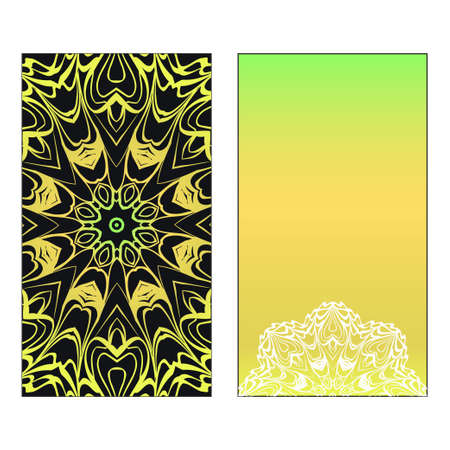 Vector template for inviatation card. Patterns with decorative round floral mandala.のイラスト素材