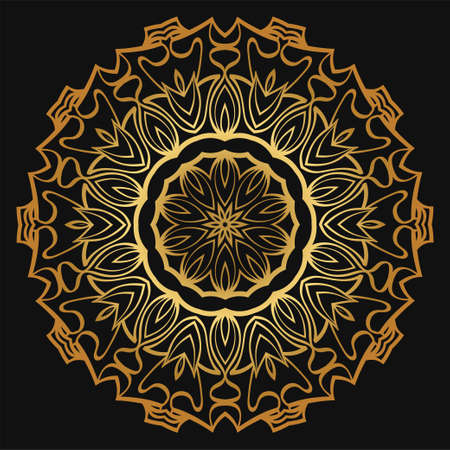 Luxury golden color Hand-Drawn Henna Ethnic Mandala. Circle lace ornament. Vector illustration. for coloring book, greeting card, invitation, tattoo. Anti-stress therapy patternのイラスト素材