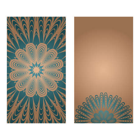 Cards Or Invitations Set With Mandala Ornament. Vector Illustration. For Wedding, Bridal, Valentine's Day, Greeting Card Invitationのイラスト素材