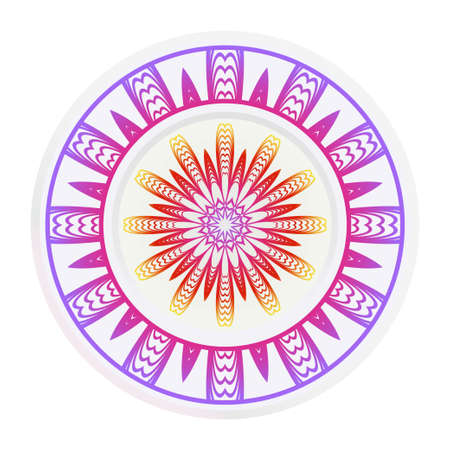 decorative plates for interior design. Empty dish, porcelain plate mock up design. Vector illustration. Decorative plates with stilish ornament patterns. Home decor backgroundのイラスト素材