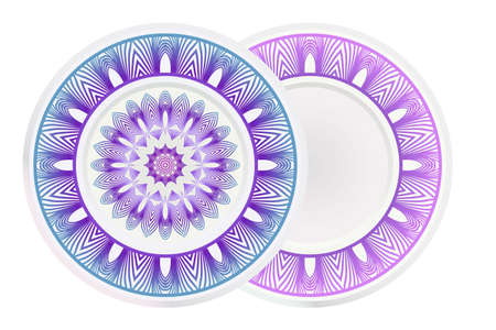 Set of two round ornament with decorative mandala. Vector illustration.のイラスト素材