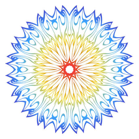 Ornamental Circle Pattern. Hand Draw Mandala. Vintage Decorative Elements. Vector illustration. Red, yellow, blue gradient. For Book, Greeting Card, Invitation, Tattoo. Anti-Stress Therapy Patternのイラスト素材