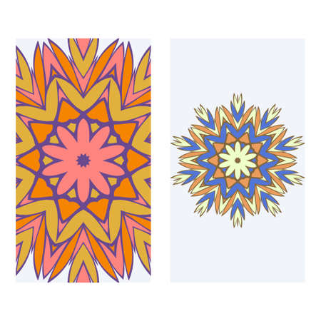 Set of two invitation card template with mandala. Vector illustration.のイラスト素材