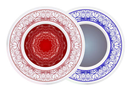 Set of two decorative round border and mandala ornament. Vector illustration.のイラスト素材