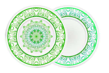 Set of two round decoration frame and Sacred Oriental Mandala. Floral Ornament. Vector Illustration.のイラスト素材