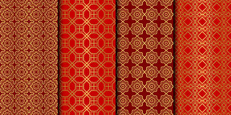 Set of Seamless Pattern With Abstract Geometric Style. Repeating Sample Figure And Line. Vector illustration. red gold colorのイラスト素材