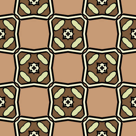 Abstract Vector Seamless Pattern With Abstract Geometric retro Style. Repeating Sample Figure And Line. For Modern Interiors Design, Wallpaper, Textile Industry. Brown, light olive color.のイラスト素材