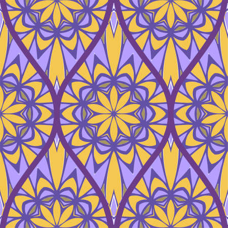Floral Geometric Pattern With Hand-Drawing Seamless. Vector illustration. Brown pink purple color.のイラスト素材