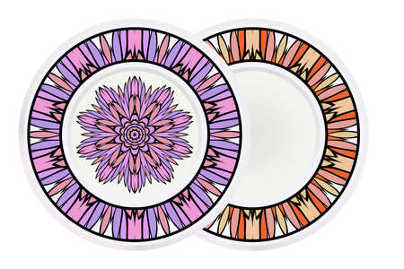Set of two round decoration frame and mandala ornament. vector illustration.のイラスト素材