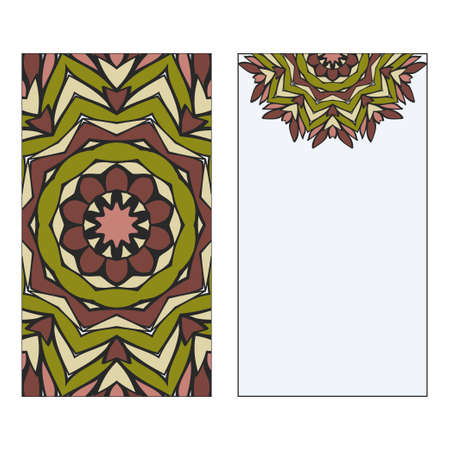 Card Template With Floral Mandala Pattern. Business Card For Fitness Center, Sport Emblem, Meditation Class. Vector Illustrationのイラスト素材