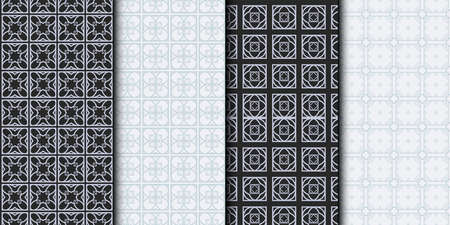 Set of Seamless Geometrical Linear Texture. Original Geometrical Puzzle. Backdrop. Grey color. Vector illustration.のイラスト素材