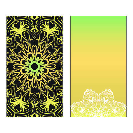 Vector template for inviatation card. Patterns with decorative round floral mandala.のイラスト素材