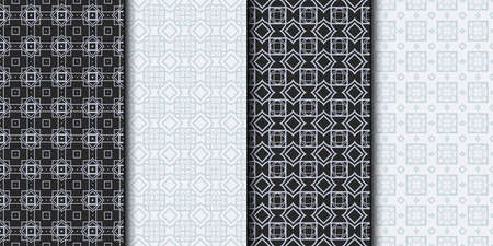 Set of Seamless Geometrical Linear Texture. Original Geometrical Puzzle. Backdrop. Grey color. Vector illustration.のイラスト素材