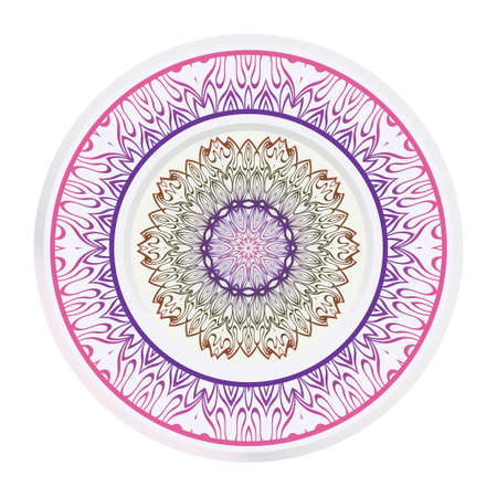 Decorative round ornament. Frame decoration with floral mandala. Vector illustration.のイラスト素材