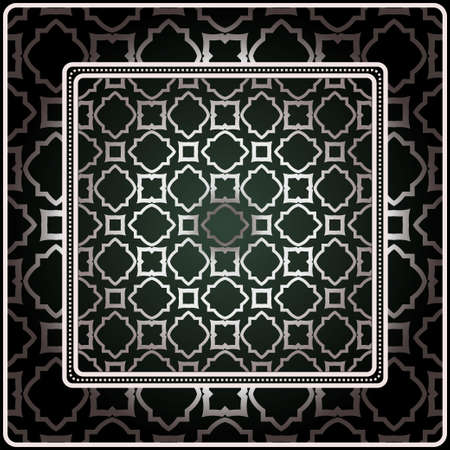 Background, Geometric Pattern With Ornate Lace Frame. Illustration. For Scarf Print, Fabric, Covers, Scrapbooking, Bandana, Pareo, Shawl. Silver. dark grey, green color color.のイラスト素材