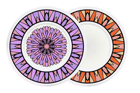 Set of two round decoration frame and mandala ornament. vector illustration.のイラスト素材