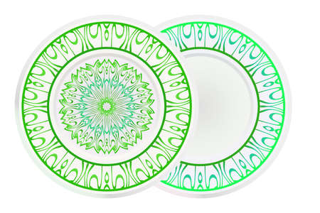 Set of two round decoration frame and Sacred Oriental Mandala. Floral Ornament. Vector Illustration.のイラスト素材