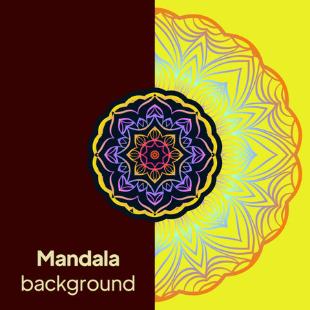 wedding invitations or greeting cards with colorful mandala on color background. Business card. Vintage decorative elements. Vector illustrationのイラスト素材