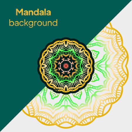 Creative invitation card template with floral round mandala. Vector illustration.のイラスト素材