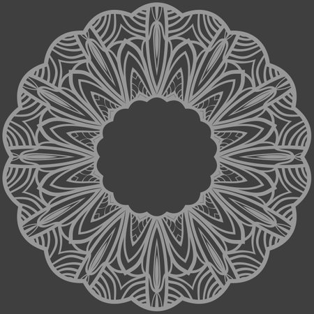 Handdrawn Pattern With Round Floral Ornament. Vector Illustration. For Coloring Book, Greeting Card, Invitation, Tattoo. Anti-Stress Therapy Patternのイラスト素材