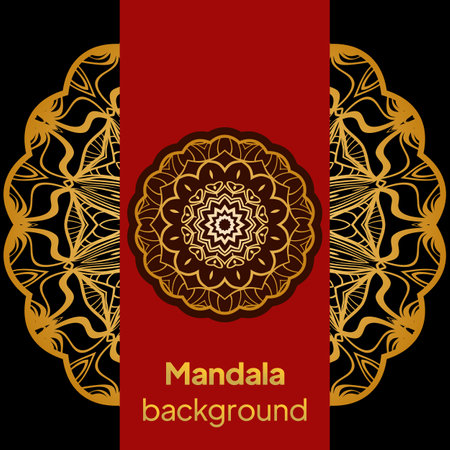 Vector Card with Round Abstract Mandala Style Decorative Element. Hand-Drawn Vector Illustration. Can Be Used For Textile, Greeting Card, Coloring Book, Phone Case Print. Luxury black gold color.のイラスト素材