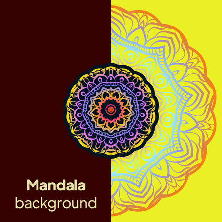 template with floral Mandala ornament. Lace pattern with hand drawn striped colorful Mandala. Vector illustrationのイラスト素材