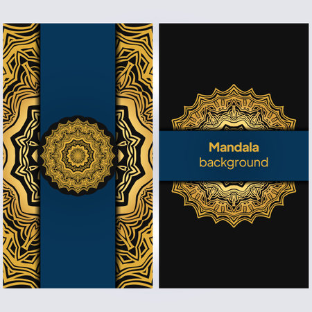 Invitation or wedding card with mandala. Template of Business card, greeting card, Gift voucher. Vector illustration.のイラスト素材