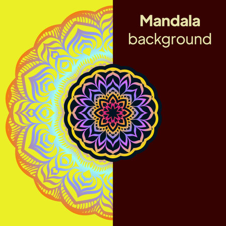 Color greeting card. Ethnic mandala pattern. Hand drawn vector illustrationのイラスト素材