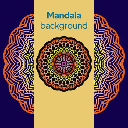 Creative invitation card template with floral round mandala. Vector illustration.のイラスト素材