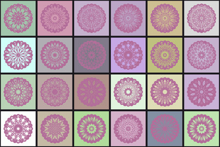 Set of Sacred Oriental Mandala. Color Floral Ornament. Abstract Shapes In Asian Style. Vector Illustration.のイラスト素材