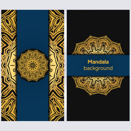 Invitation or wedding card with mandala. Template of Business card, greeting card, Gift voucher. Vector illustration.のイラスト素材